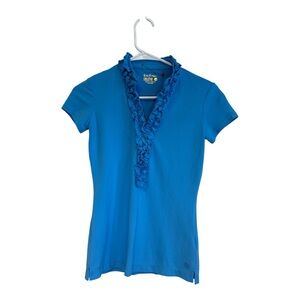 Lilly Pulitzer "Luxletic" Blue Ruffled Short Sleeved V-Neck Top- NWT